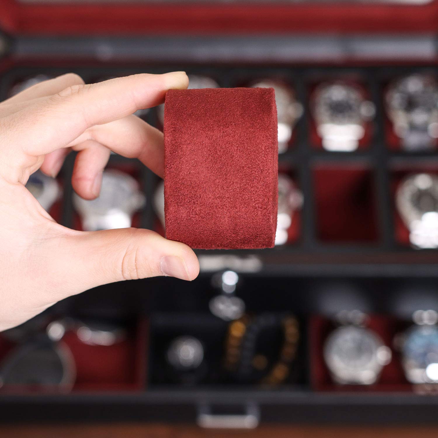 ROTHWELL Gift Set 6 Slot Leather Watch Box and 2 Watch Travel Case (Black/Red)