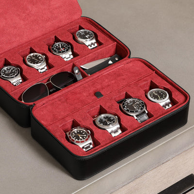 ROTHWELL 8 Watch Travel Case (Black/Red)