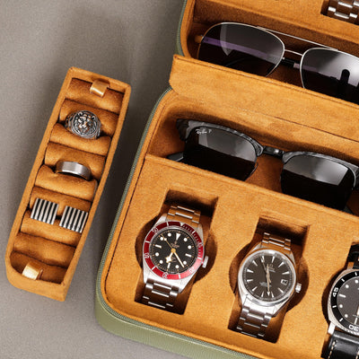 ROTHWELL 8 Watch Travel Case (Green/Tan)
