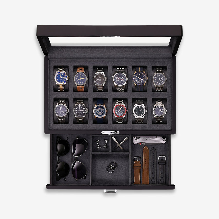 ROTHWELL 12 Slot Watch Case with Drawer (Matte / Grey)