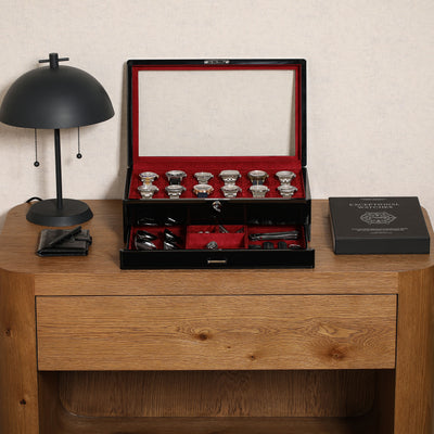 ROTHWELL 12 Slot Watch Case with Drawer (Piano / Red)