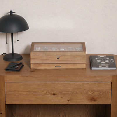 ROTHWELL 12 Slot Watch Case with Drawer (Walnut / Tan)