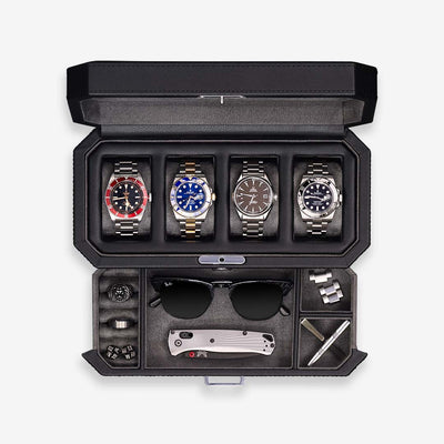 ROTHWELL 4 Slot Watch Box with Valet Drawer (Grey)